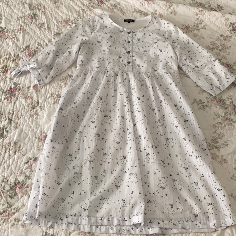 White and Blue Floral Pinstriped Roolee Dress